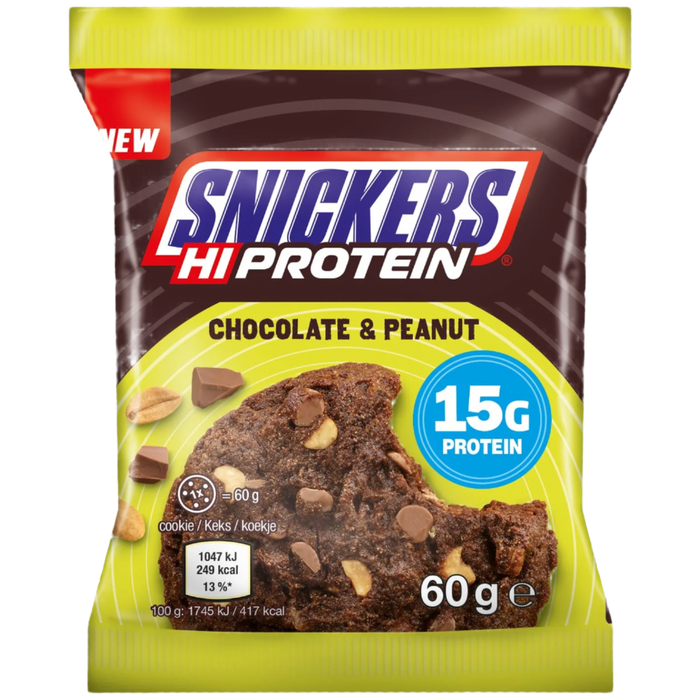 Snickers Hi-Protein Chocolate Peanut Cookies â 12x60g | 15g Protein | Guilt-Free Snacking
