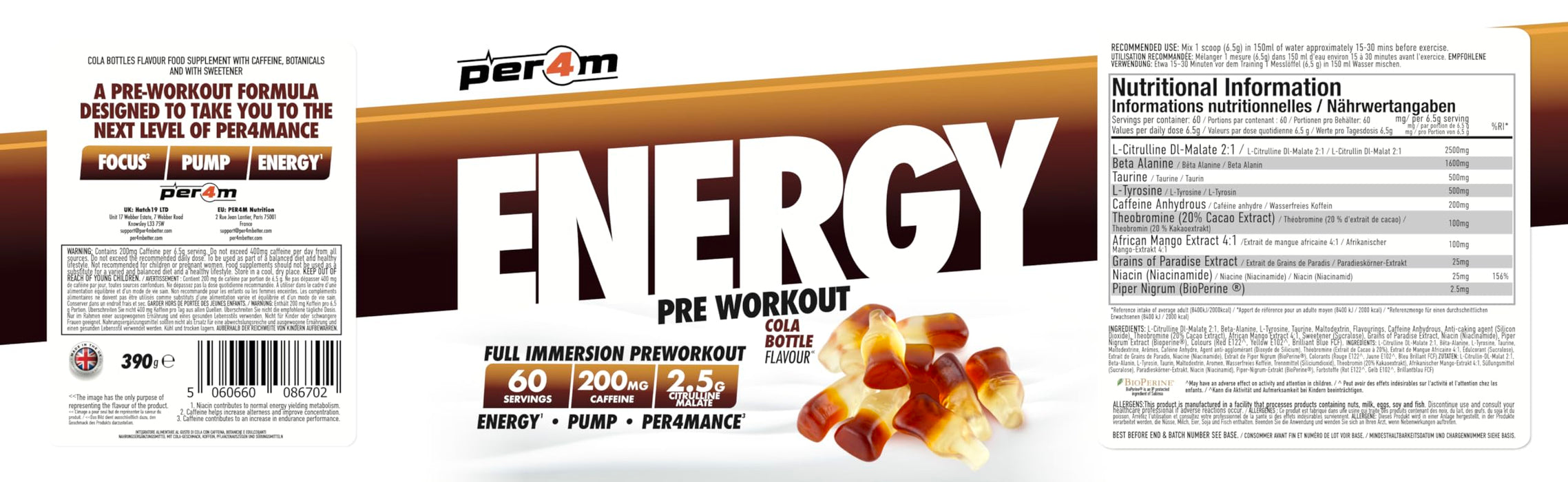 Per4m Energy Pre Workout 390g