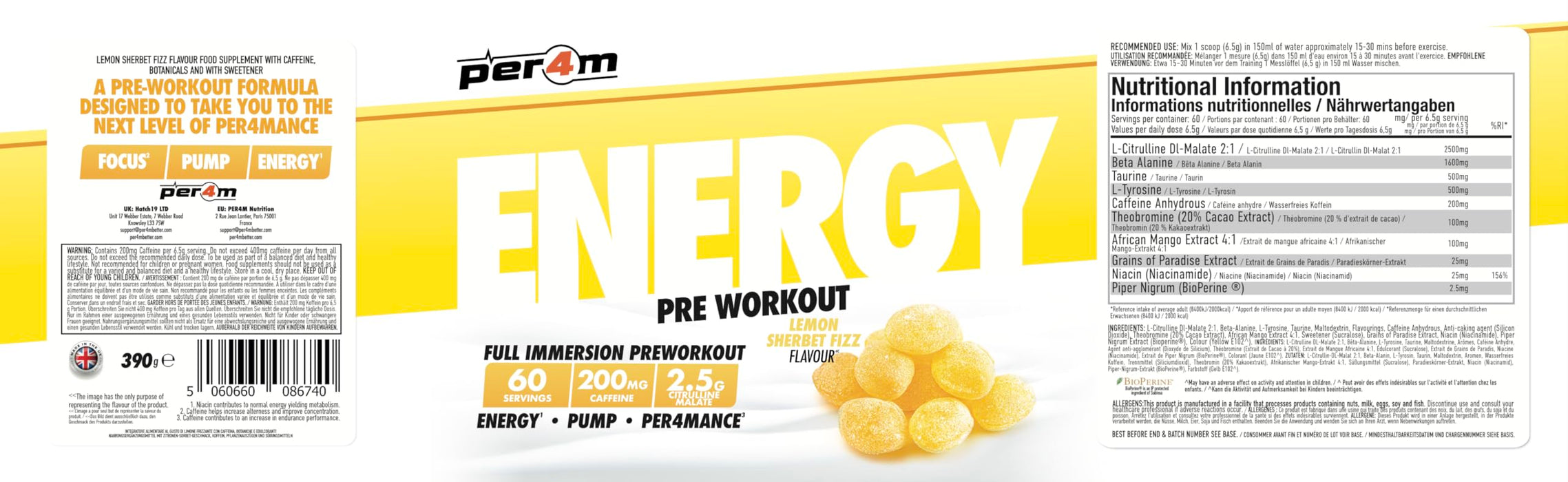 Per4m Energy Pre Workout 390g