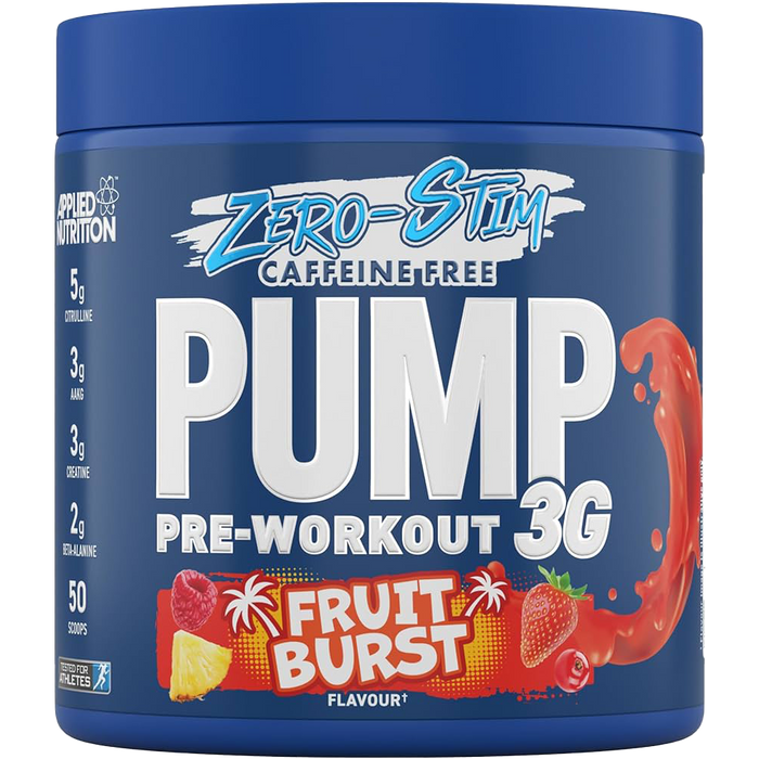 Applied Nutrition Pump Zero Pre Workout â Zero Stim Koffeinfreie Energie und Leistung (375 g â 50 Portionen) (Fruit Burst)