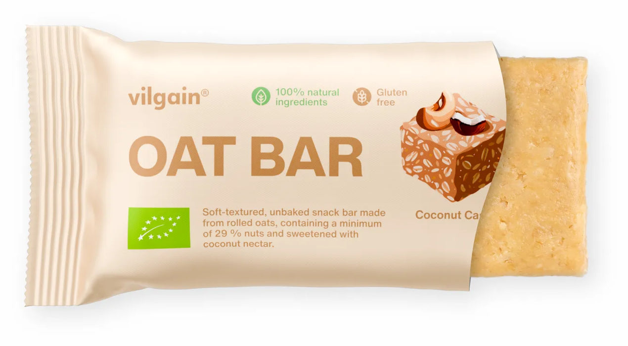 Vilgain Oat Bar 12x50g – Gluten-Free Organic Snack with Nuts for Long-Lasting Energy