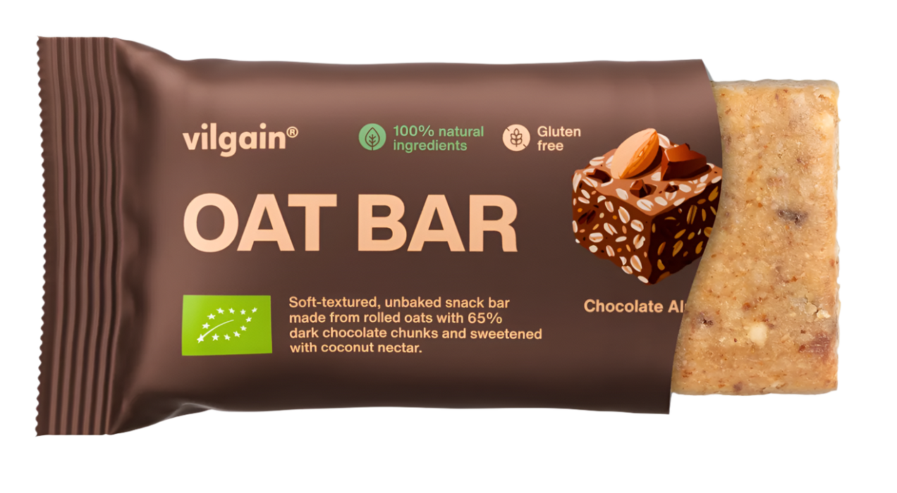 Vilgain Oat Bar 12x50g – Gluten-Free Organic Snack with Nuts for Long-Lasting Energy