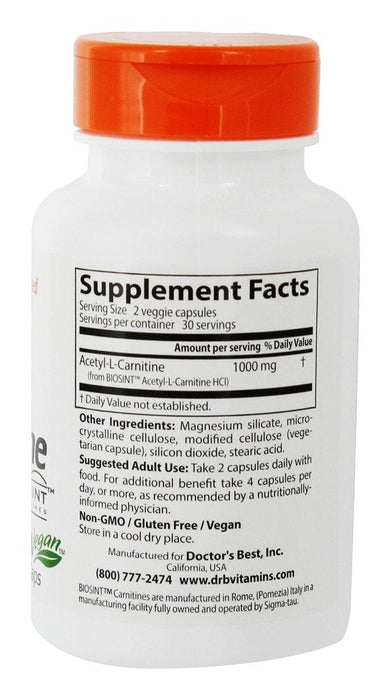 Doctor's Best Acetyl L-Carnitine with Biosint Carnitines, 500mg - 60 vcaps - Health and Wellbeing at MySupplementShop by Doctor's Best