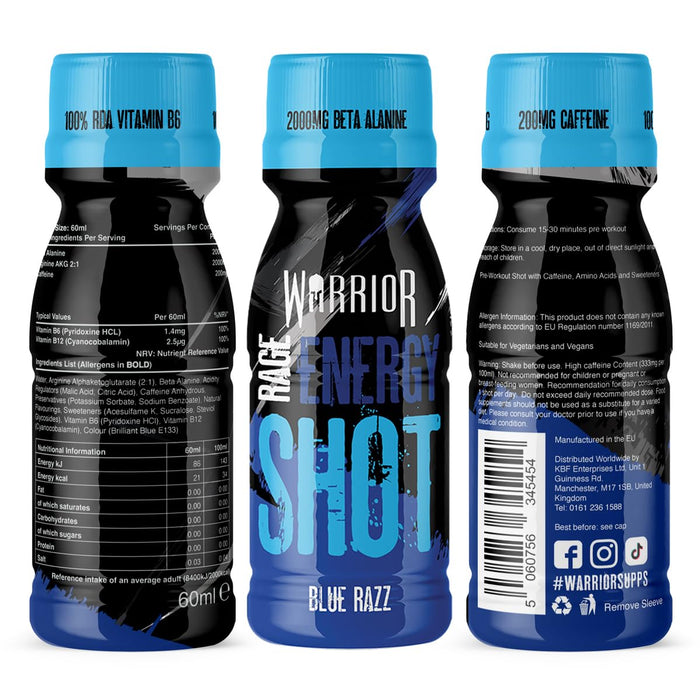 Rage Energy Shot, Blue Razz - 12 x 60 ml. - Pre & Post Workout at MySupplementShop by Warrior
