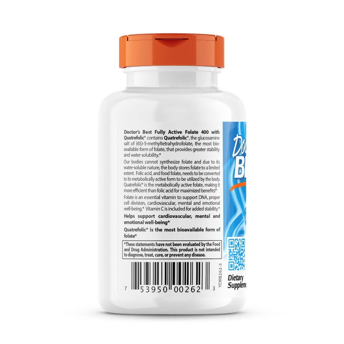 Doctor's Best Fully Active Folate 400 with Quatrefolic 400 mcg 90 Veggie Capsules - Health and Wellbeing at MySupplementShop by Doctor's Best