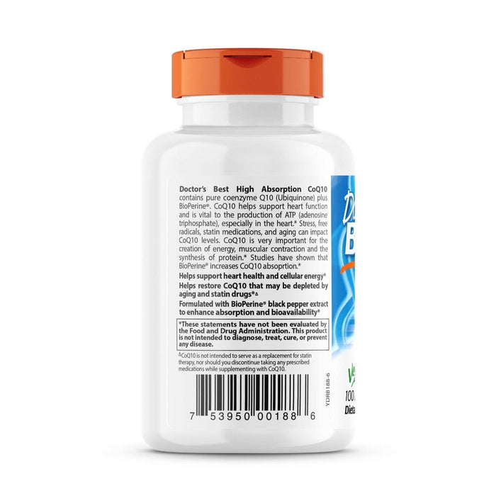 Doctor's Best High Absorption CoQ10 with BioPerine 100 mg 120 Veggie Capsules - Health and Wellbeing at MySupplementShop by Doctor's Best