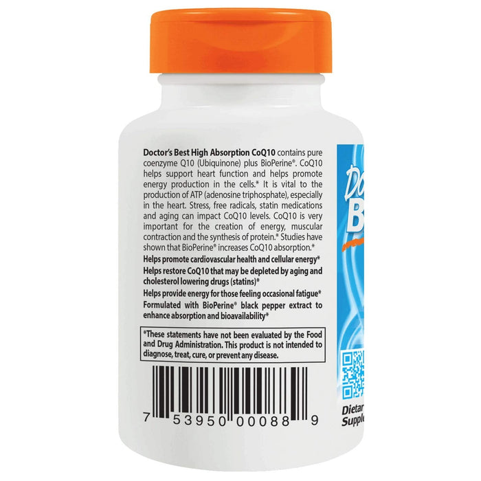 Doctor's Best High Absorption CoQ10 with BioPerine, 100mg - 60 softgels - Health and Wellbeing at MySupplementShop by Doctor's Best