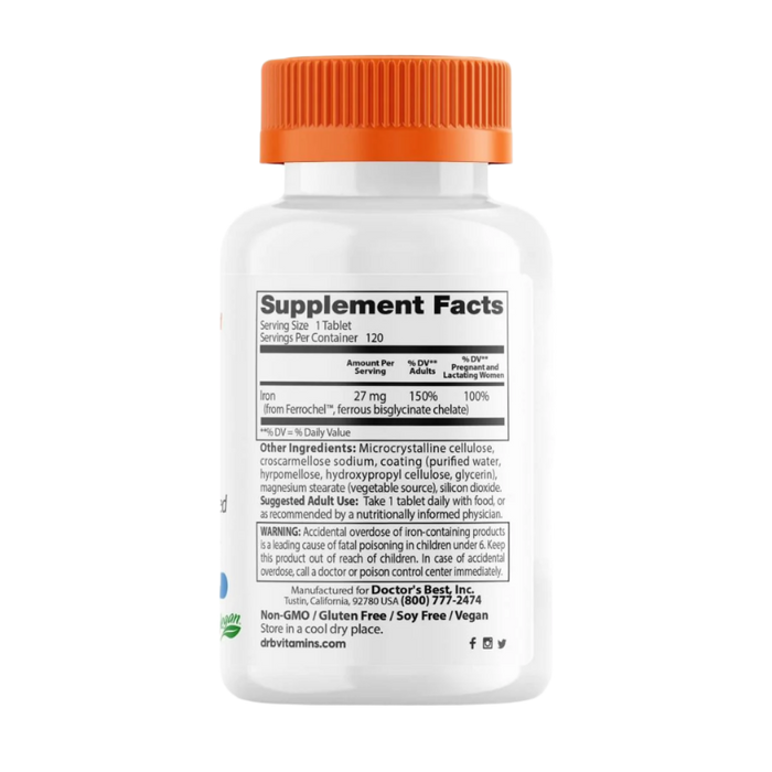 Doctor's Best High Absorption Iron with Ferrochel 27mg 120 Tablets
