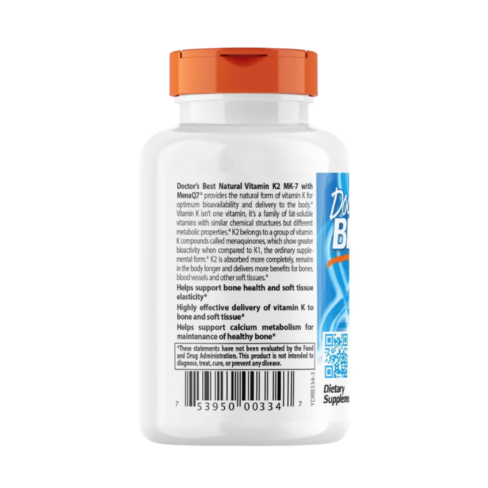 Doctor's Best Natural Vitamin K2 MK-7 with MenaQ7 100 mcg 60 Veggie Capsules