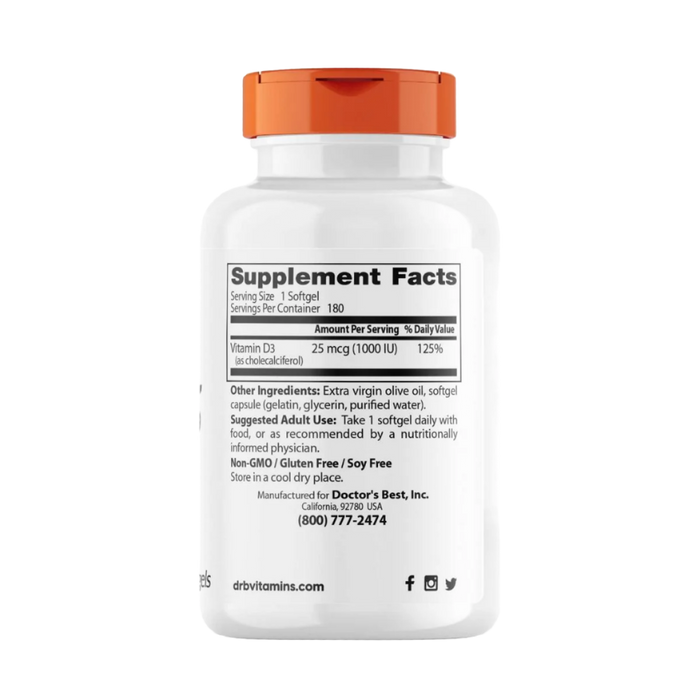 Doctor's Best Vitamin D3 25 mcg (1,000 IU) 180 Softgels