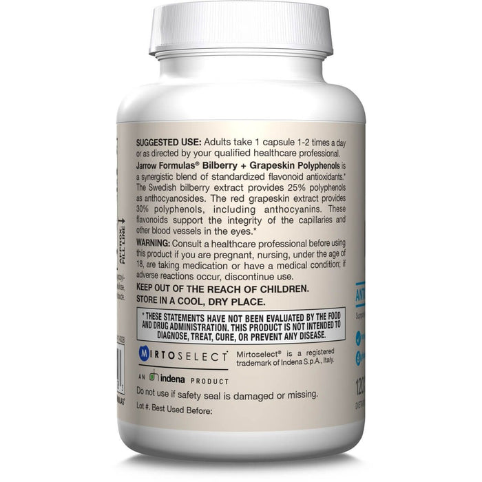 Jarrow Formulas Bilberry + Grapeskin Polyphenols 280mg 120 Veggie Capsules - Health and Wellbeing at MySupplementShop by Jarrow Formulas