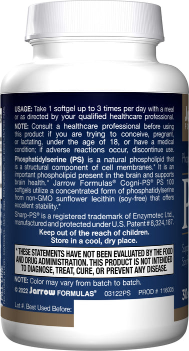 Jarrow Formulas PS 100 - 30 softgels - Health and Wellbeing at MySupplementShop by Jarrow Formulas