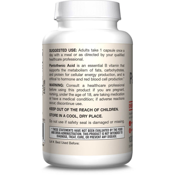Jarrow Formulas Pantothenic Acid B5 500mg 100 Veggie Capsules - Energy & Vitality at MySupplementShop by Jarrow Formulas