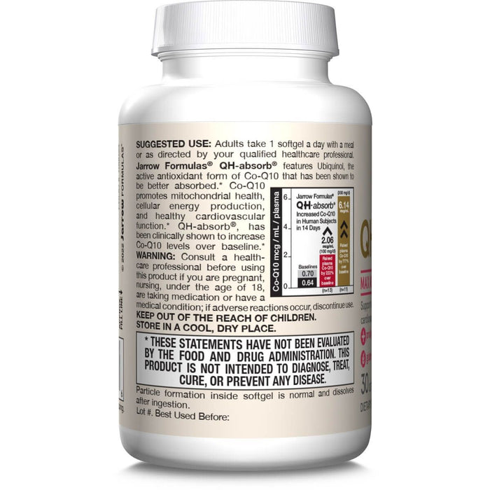 Jarrow Formulas Ubiquinol QH-Absorb 200mg 30 Softgels - Health and Wellbeing at MySupplementShop by Jarrow Formulas
