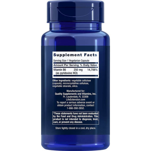 Life Extension Vitamin B6 250 mg 100 Vegetarian Capsules - Vitamins & Minerals at MySupplementShop by Life Extension