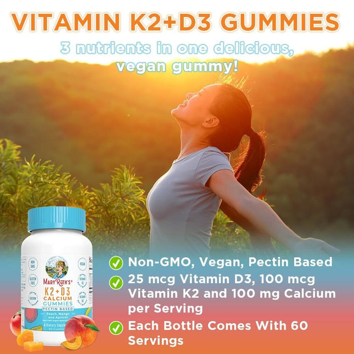 MaryRuth Organics K2 + D3 Calcium Gummies Peach Mango & Apricot  60 gummies - Vitamins & Minerals at MySupplementShop by MaryRuth Organics