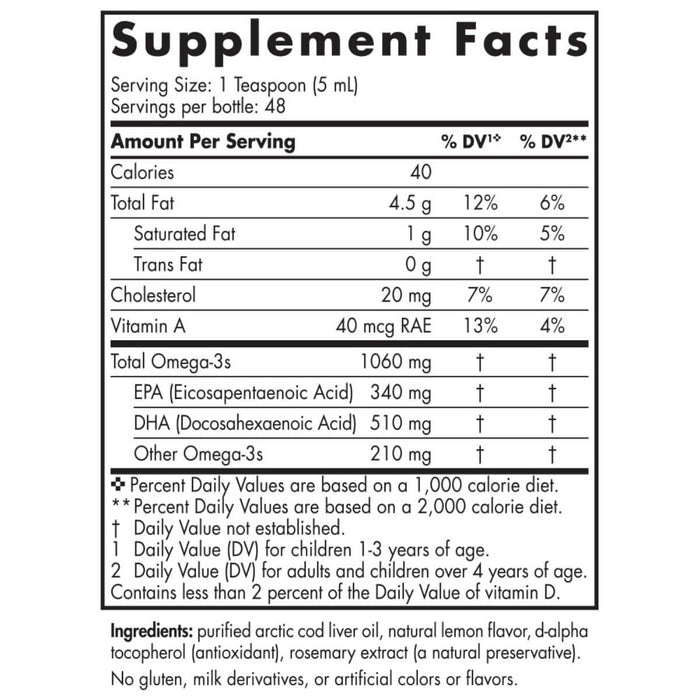 Nordic Naturals Arctic Cod Liver Oil 1060mg 8oz (Lemon) - Health and Wellbeing at MySupplementShop by Nordic Naturals