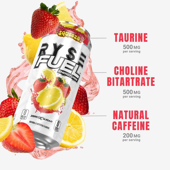 RYSE Fuel Energy Drink, Strawberry Squeeze 12 x 473 ml - Sports Supplements at MySupplementShop by RYSE