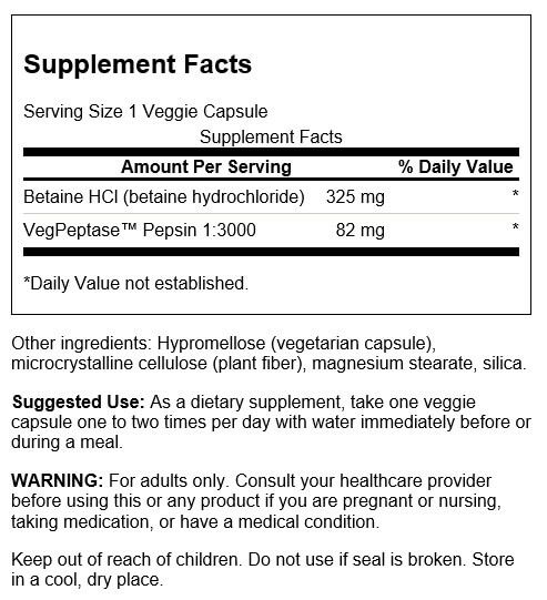 Swanson Betaine HCl Hydrochloric Acid with Pepsin 250 veg capsules - Health and Wellbeing at MySupplementShop by Swanson