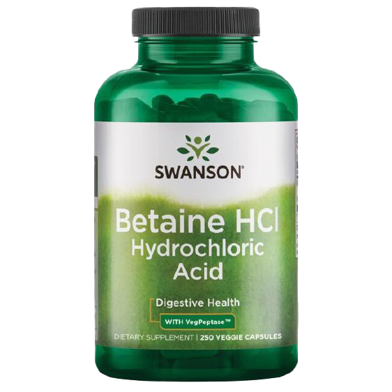 Swanson Betaine HCl Hydrochloric Acid with Pepsin 250 veg capsules