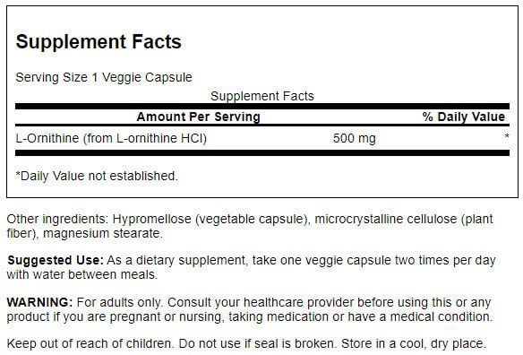 Swanson L-Ornithine 500 mg 60 Veggie Capsules - L-Ornithine at MySupplementShop by Swanson