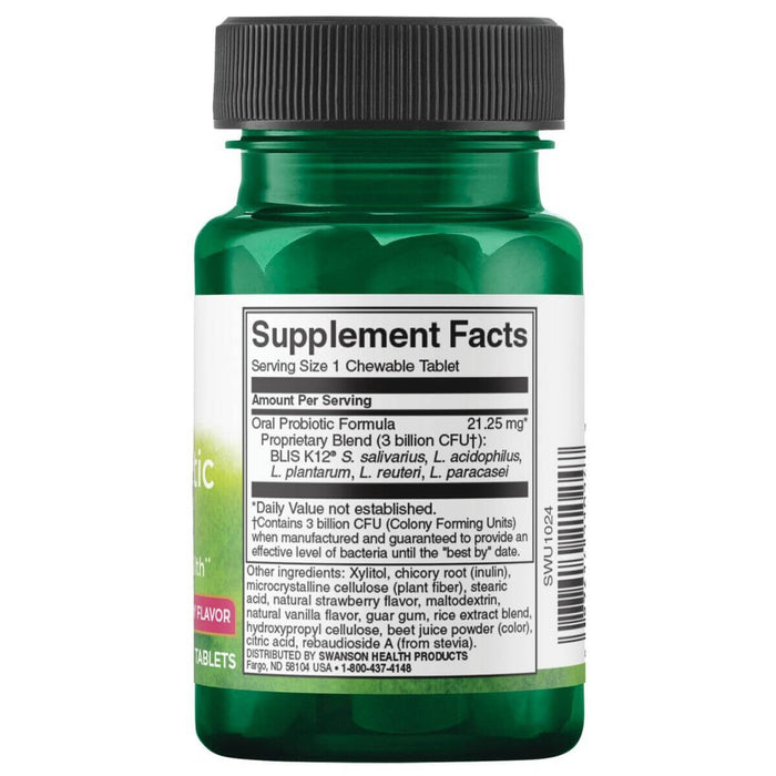 Swanson Oral Probiotic Formula 3 Billion CFU 30 Chewables, Strawberry Flavour - Supplements at MySupplementShop by Swanson