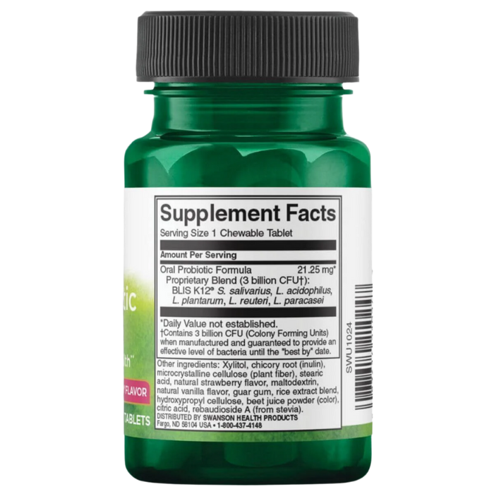 Swanson Oral Probiotic Formula 3 Billion CFU 30 Chewables, Strawberry Flavour