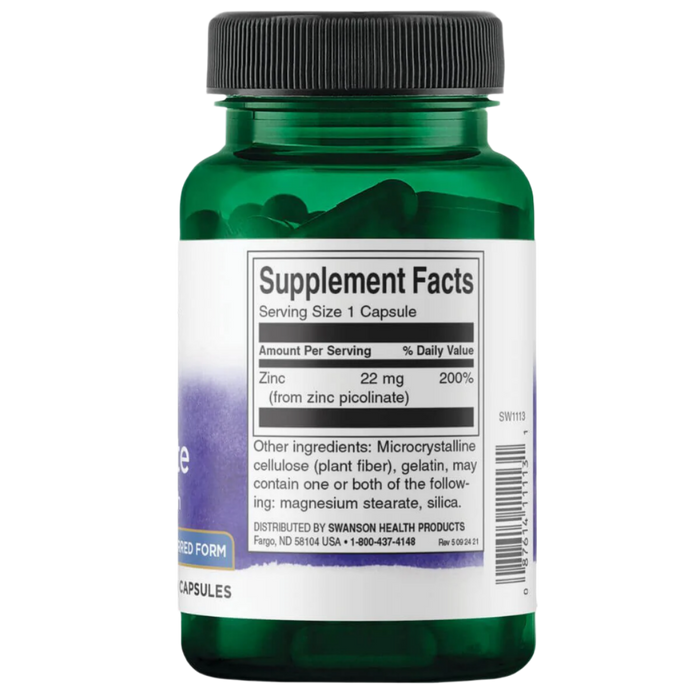 Swanson Zinc Picolinate 22 mg 60 Capsules