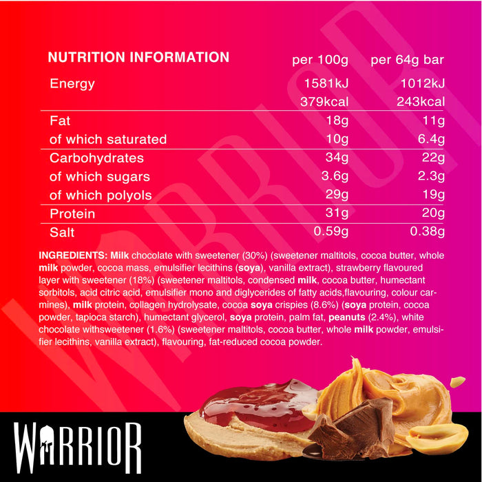 Warrior Crunch Bars 12x64g Peanut Butter Jelly - Protein Bars at MySupplementShop by Warrior