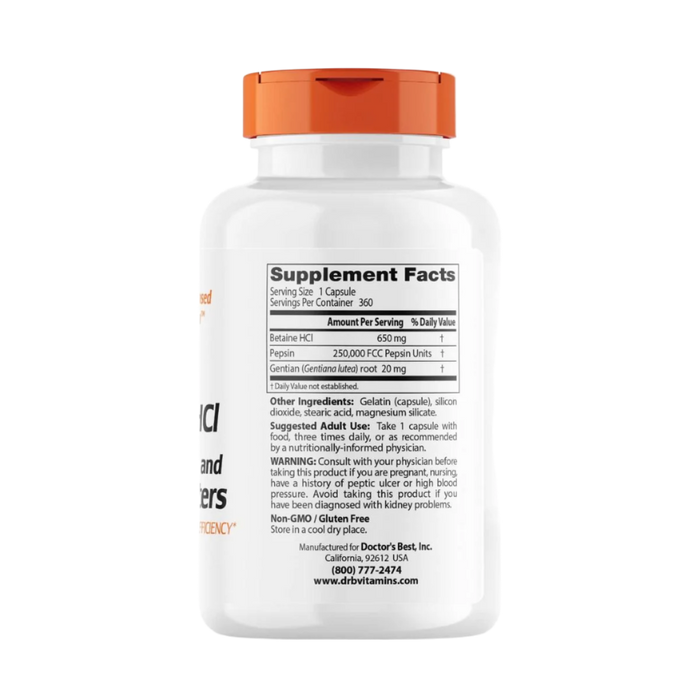 Doctor's Best Betain HCl Pepsin &amp; Gentian Bitters – 360 Kapseln