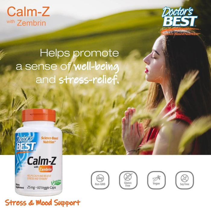 Doctor's Best Calm-Z with Zembrin 25 mg 60 Veggie Capsules - Health and Wellbeing at MySupplementShop by Doctor's Best