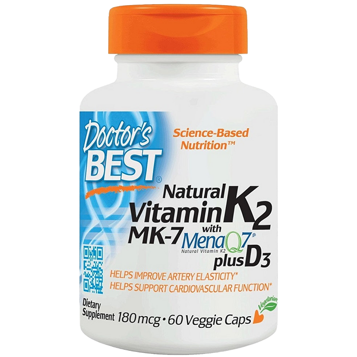 Doctor's Best Natural Vitamin K2 MK7 with MenaQ7 plus D3, 180mcg - 60 vcaps