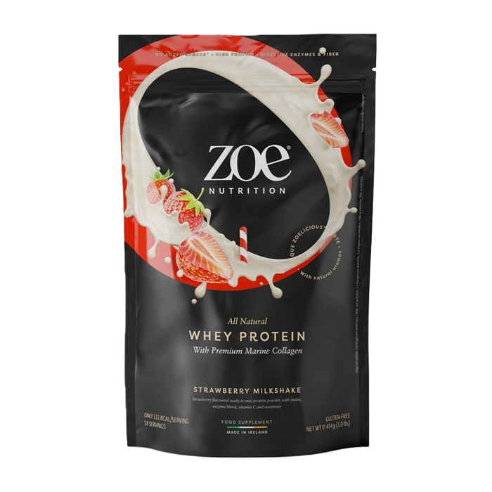 ZOE Nutrition Whey Protein with Premium Marine Collagen, Strawberry Milkshake - 454g