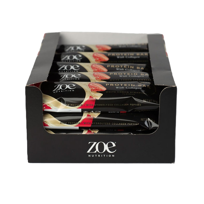 ZOE Nutrition Protein Bar with Collagen, White Choco Strawberry - 20 x 50g