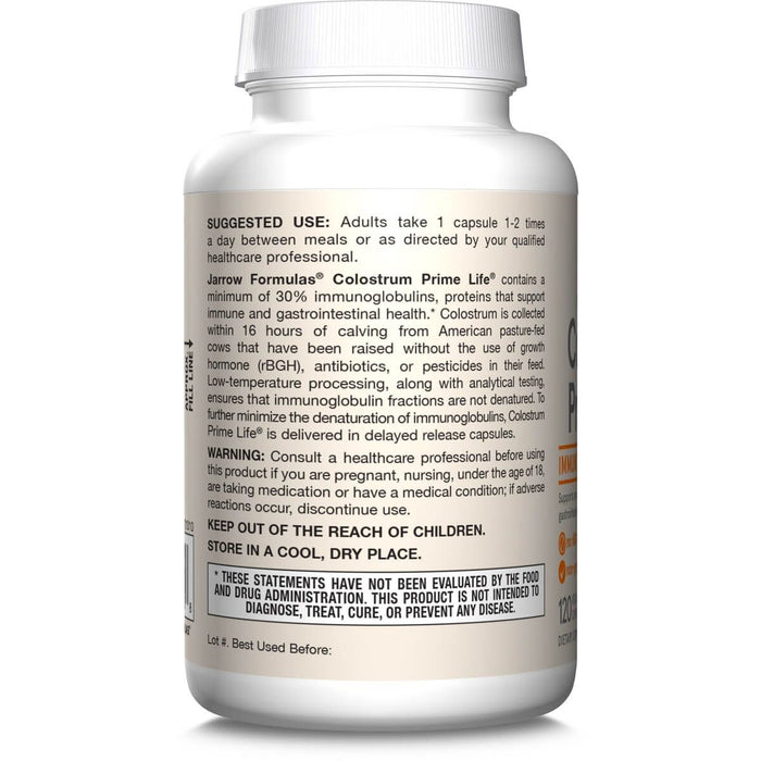 Jarrow Formulas Colostrum Prime Life 400mg 120 Veggie Capsules - Health and Wellbeing at MySupplementShop by Jarrow Formulas