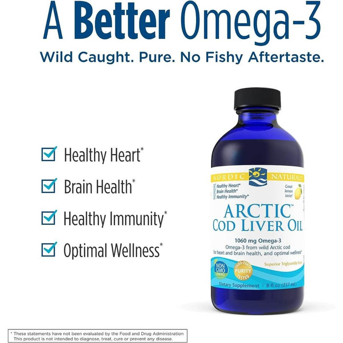 Nordic Naturals Arctic Cod Liver Oil 1060mg 8oz (Lemon) - Health and Wellbeing at MySupplementShop by Nordic Naturals
