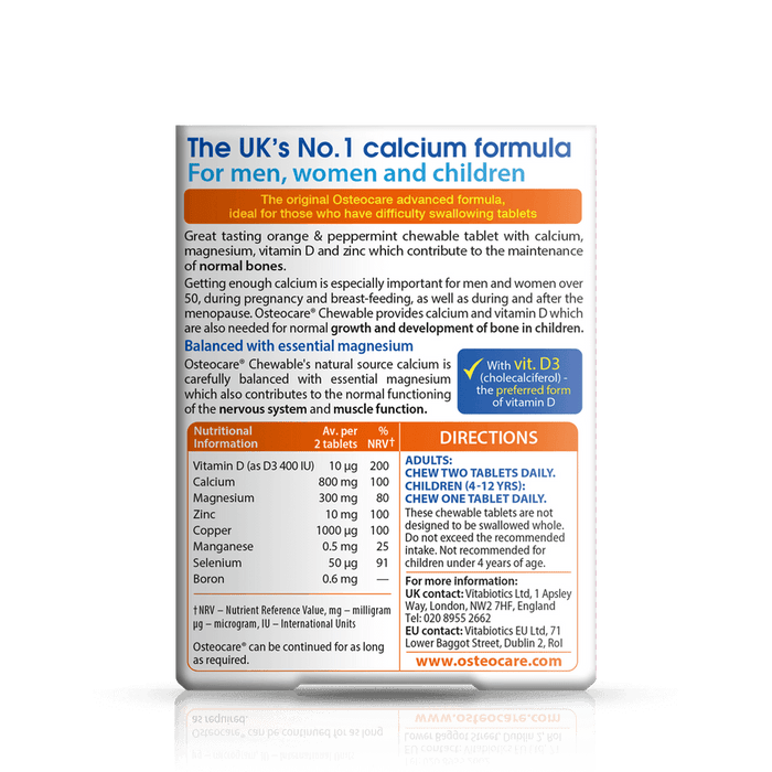 Vitabiotics Osteocare Orange & Peppermint Flavour Chewable 30 Tablets - Bone Care at MySupplementShop by Vitabiotics