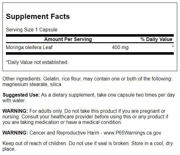 Swanson Full Spectrum Moringa Oleifera 400mg 60 Capsules - Health and Wellbeing at MySupplementShop by Swanson