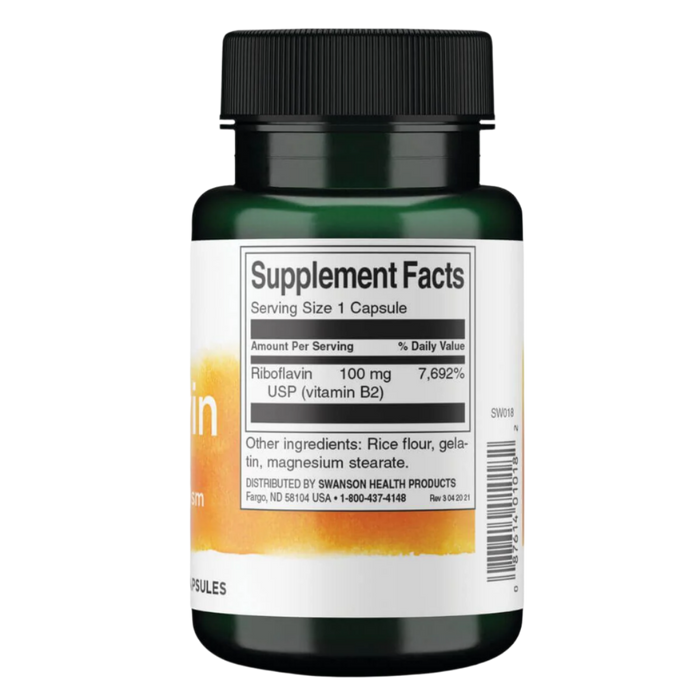Swanson Riboflavin Vitamin B-2, 100 mg – 100 Kapseln