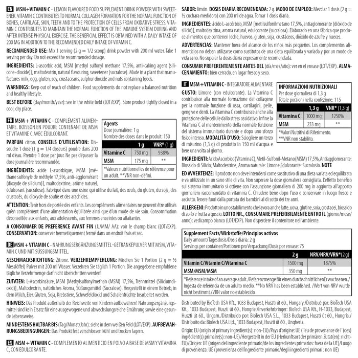 BioTechUSA MSM + Vitamin C, Lemon - 150g - Joint Support at MySupplementShop by BioTechUSA