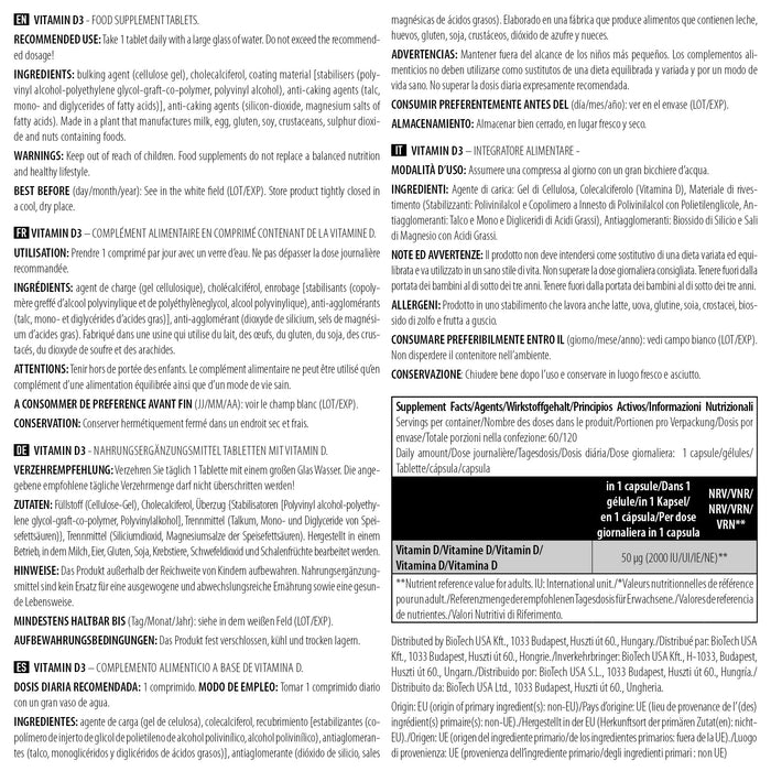 BioTechUSA Vitamin D3, 50mcg - 120 tabs - Sports Supplements at MySupplementShop by BioTechUSA