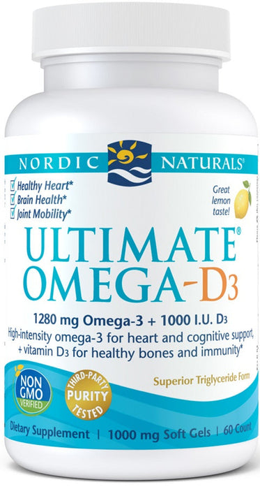 Nordic Naturals Ultimate Omega-D3, 1280mg Lemon - 60 solfgels - Health and Wellbeing at MySupplementShop by Nordic Naturals