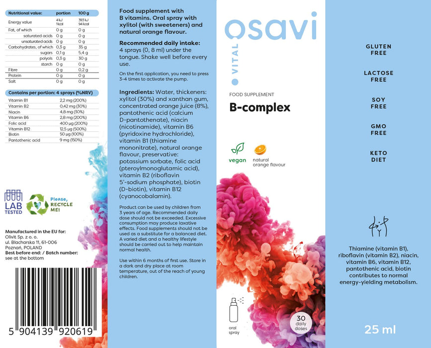 Osavi B-Complex Oral Spray, Orange - 25 ml. - Vitamins & Minerals at MySupplementShop by Osavi