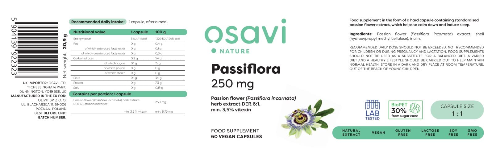 Osavi Passiflora, 250mg - 60 vegan caps - Combination Multivitamins & Minerals at MySupplementShop by Osavi